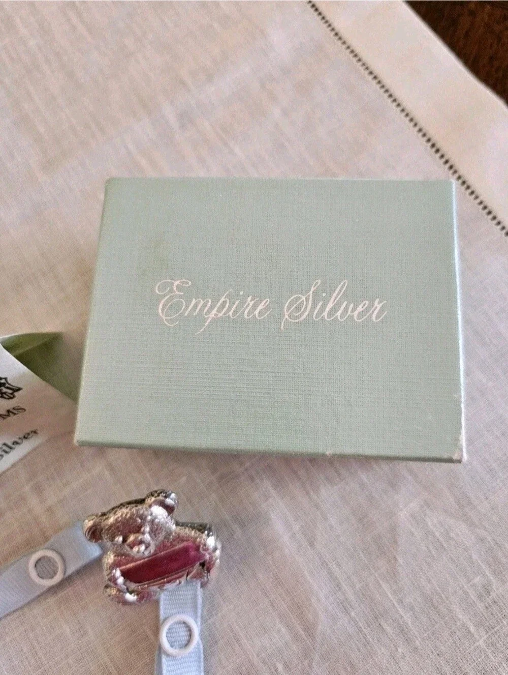 Empire Sterling Silver Teddy Bear Baby Boy Pacifier Clip .925 Blue Engravable